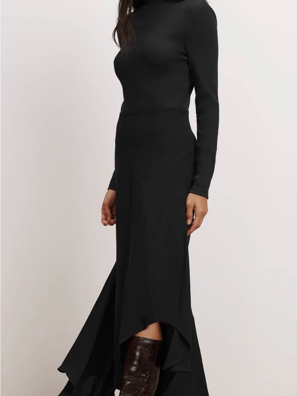 Veronica Beard Black High-Neck High-Low Maxi Dress